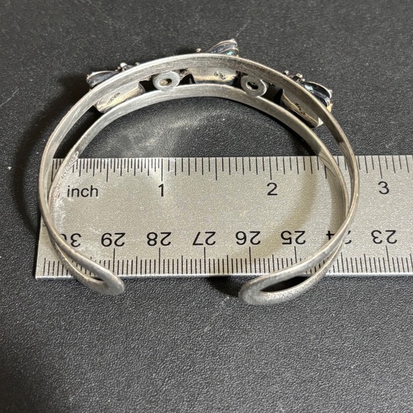 Zealandia 925 14KGF Cuff Hand Carved Fossilized Walrus Tusk Bees Peridot Unique - Picture 12 of 16